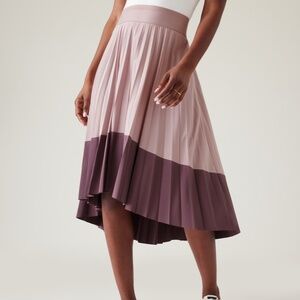 Athleta Pleated Midi Skirt - Worn Once, L, Blush & Mauve Colorblock